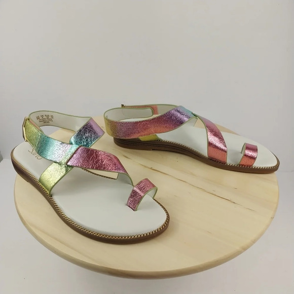 Franco Sarto Gess Sandals Sz 9 Metallic Rainbow Strappy Flat Sandals Multicolor - Picture 8 of 13